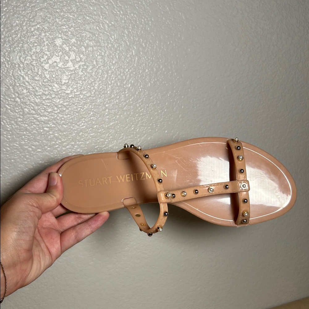 Stuart Weitzman MELLIE PEARLSTUD JELLY SLIDE SANDAL in Nude Studded Size 6 - Picture 11 of 14